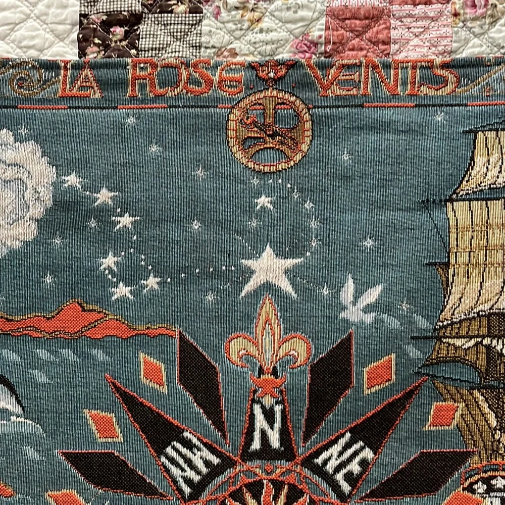 Vintage Anne Leurent La Rose Vents (Compass Rose) Tapestry Made in France w/ Rod